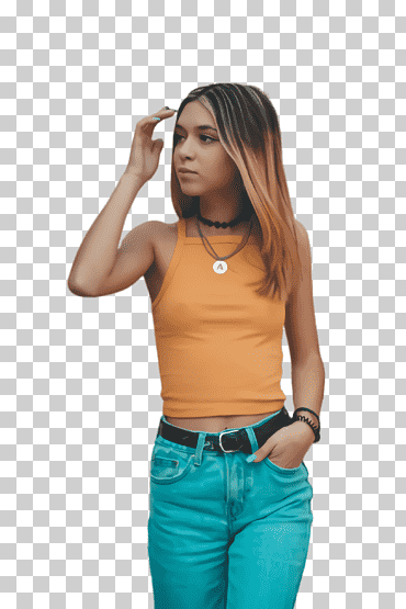 abbigliamento girocollo giallo turchese, pantaloncini, top corto, jeans, addome, manica png